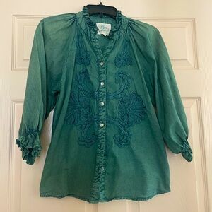 Oh my stars! Green 3/4 Sleeve Ruched Blouse